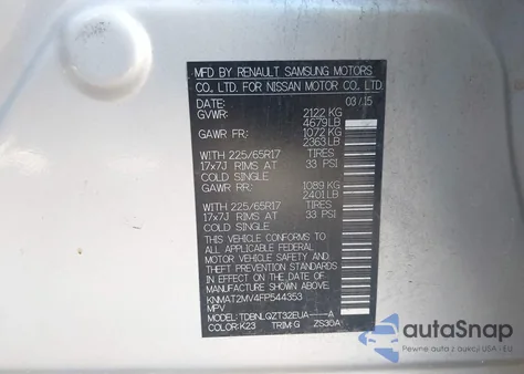 2015 Nissan Rogue Sv из США, поврежденный, VIN KNMAT2MV4FP544353